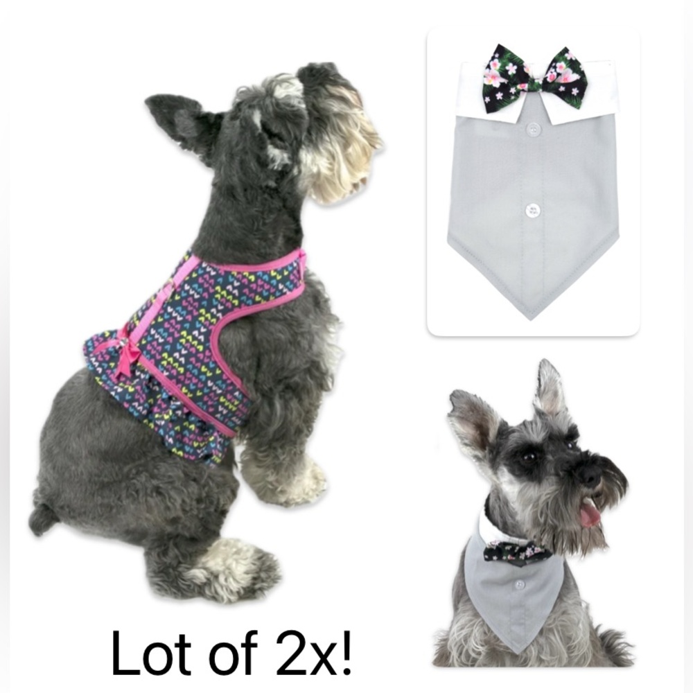 NWT Lot of 2x [Vibrant Life] Girly Dog Ruffle Heart Harness & Bandanna Sz Medium